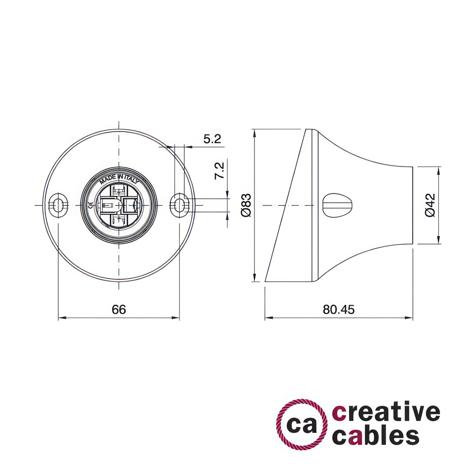 Douille 45° E27 mural ou de plafond en thermoplastique