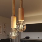 Lampe à suspension multiple à 2 bras avec cordon 2XL et finitions en bois