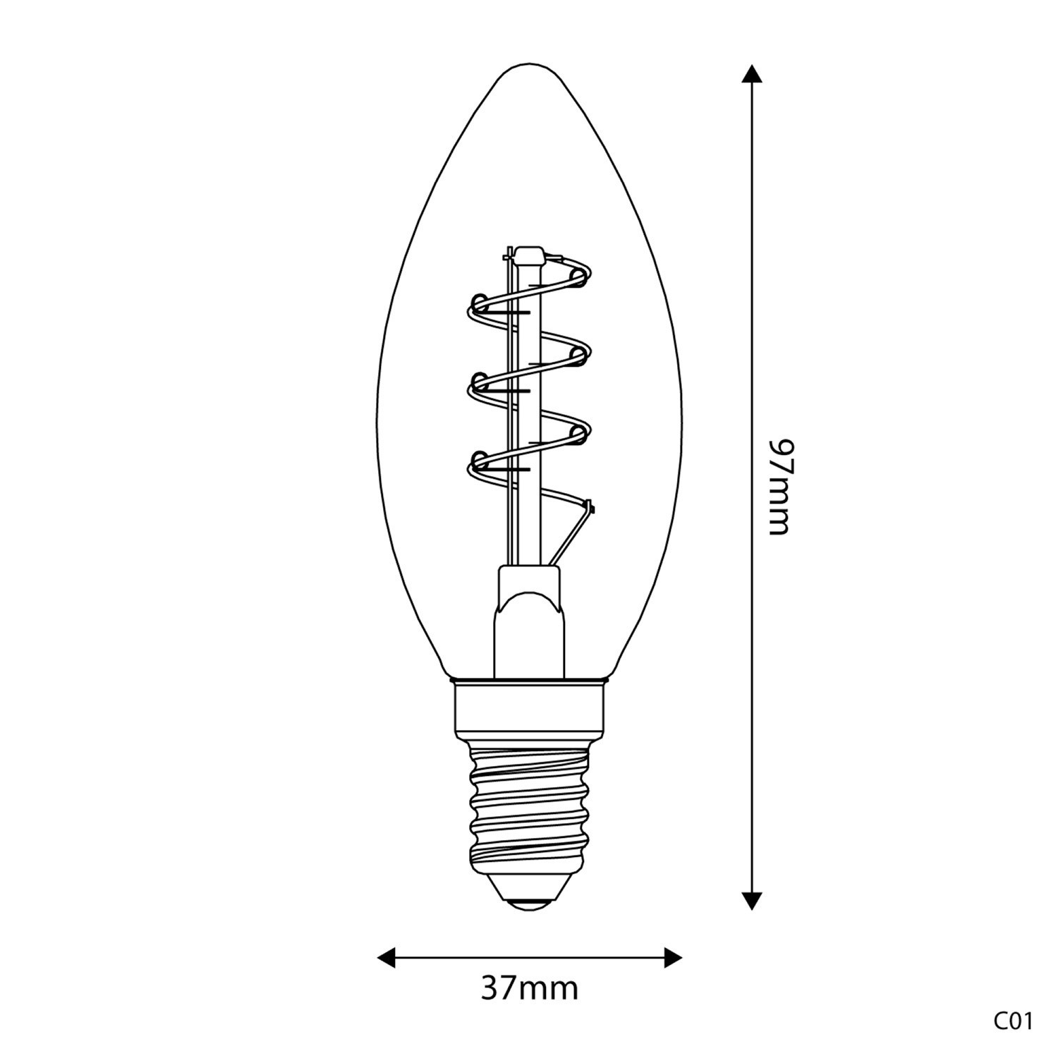 Lampadina LED Dorata Carbon Line filamento a spirale Candela C35 2,5W 136Lm E14 1800K Dimmerabile - C01