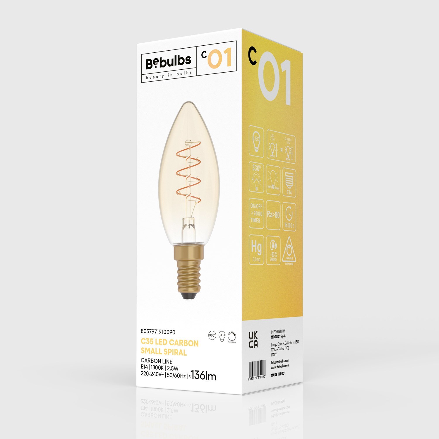 LED Glühbirne Golden Carbon Line Spiral-Filament Candle C35 2,5W 136Lm E14 1800K Dimmbar - C01