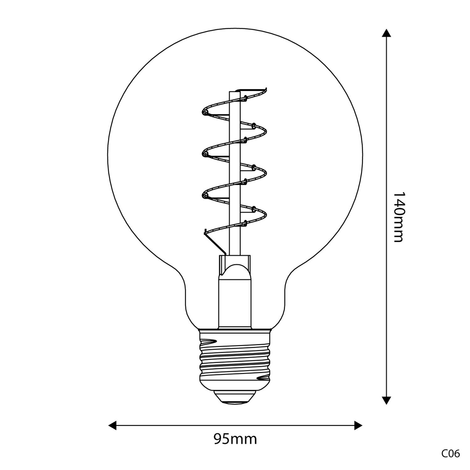 Ampoule Dorée LED Carbon Line avec filament en spirale Globe G95 4W 250Lm E27 1800K Dimmable - C06