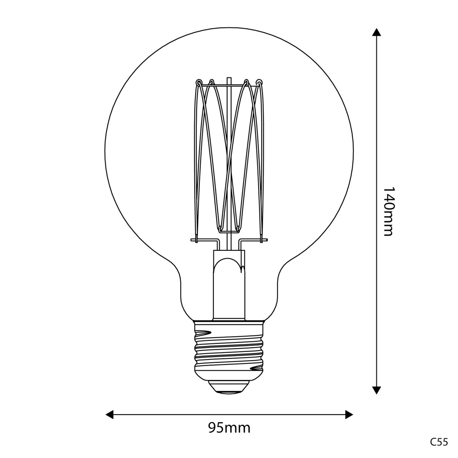 Lampadina LED Dorata Carbon Line filamento verticale Globo G95 7W 640Lm E27 2700K Dimmerabile - C55