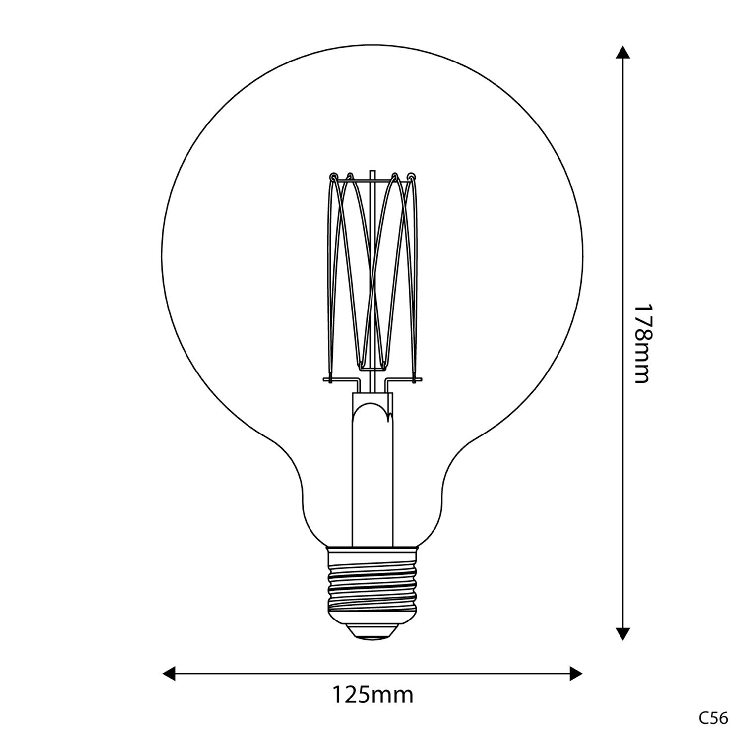 Lampadina LED Dorata Carbon Line filamento verticale Globo G125 7W 640Lm E27 2700K Dimmerabile - C56