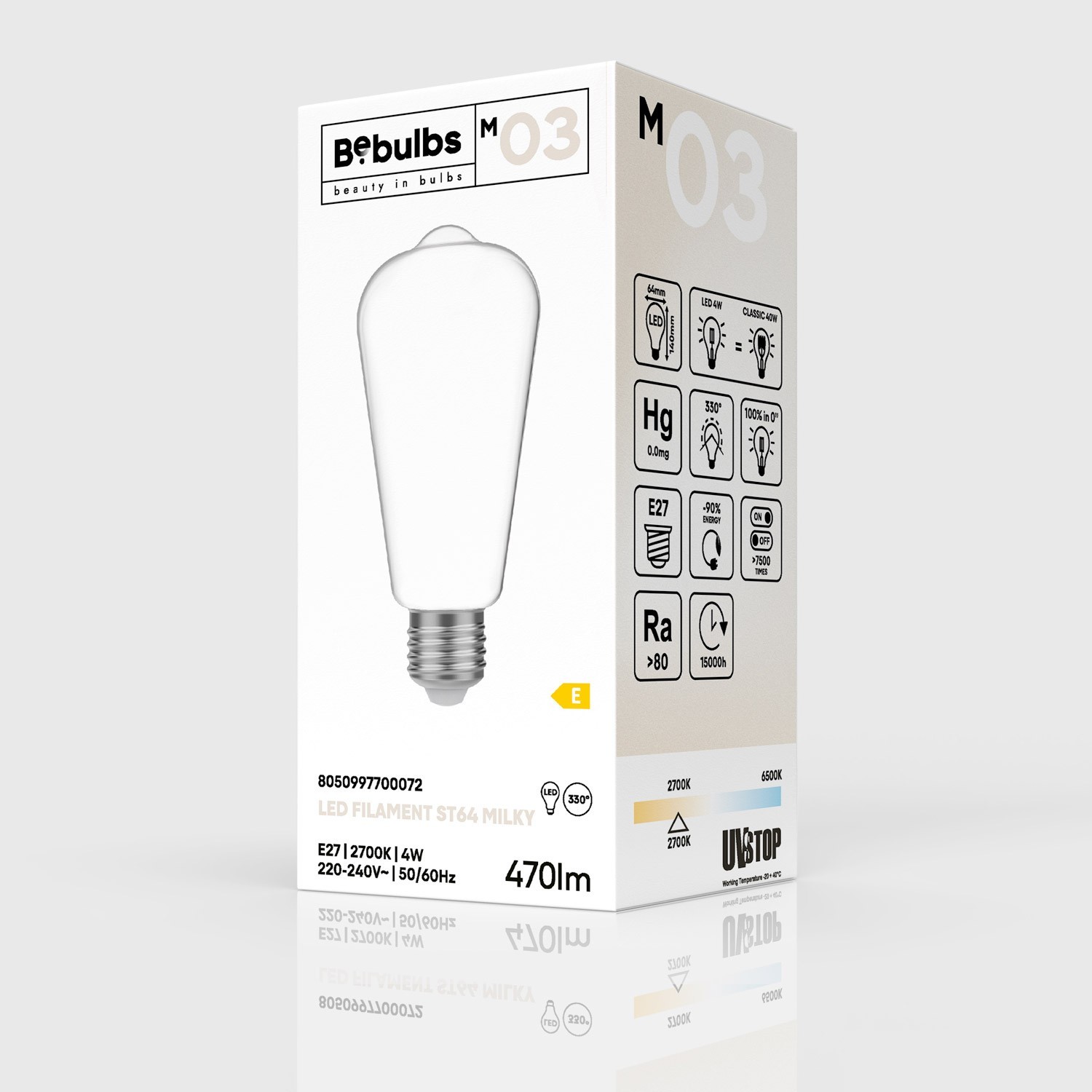 Lampadina LED Milky Edison ST64 4W 470Lm E27 2700K - M03