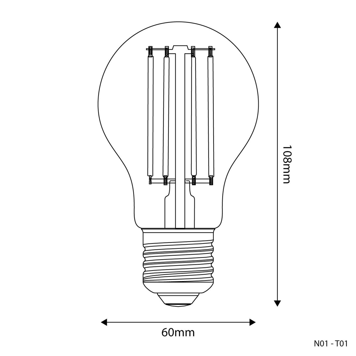 Lampadina LED Trasparente Goccia A60 7W 806Lm E27 3500K Dimmerabile - N01