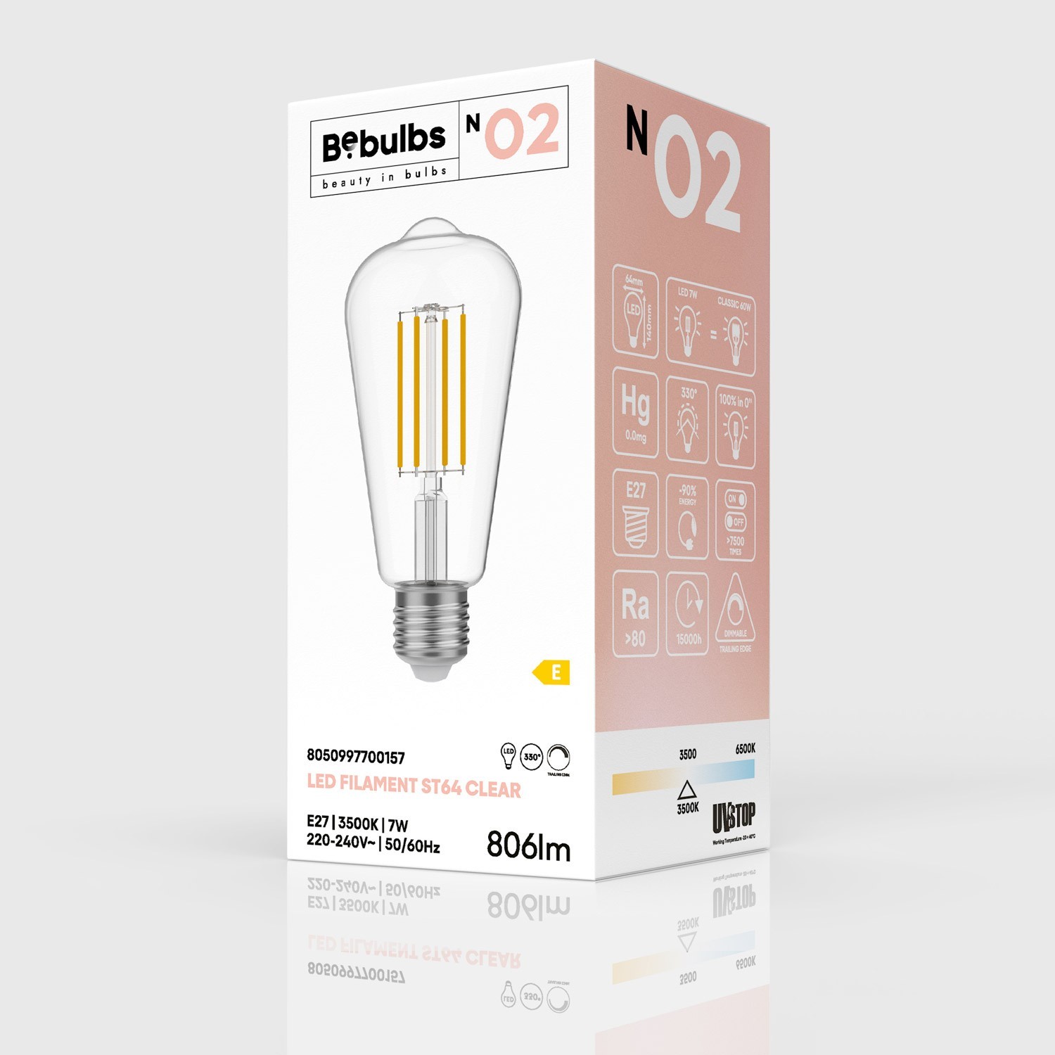 Lampadina LED Trasparente Edison ST64 7W 806Lm E27 3500K Dimmerabile - N02