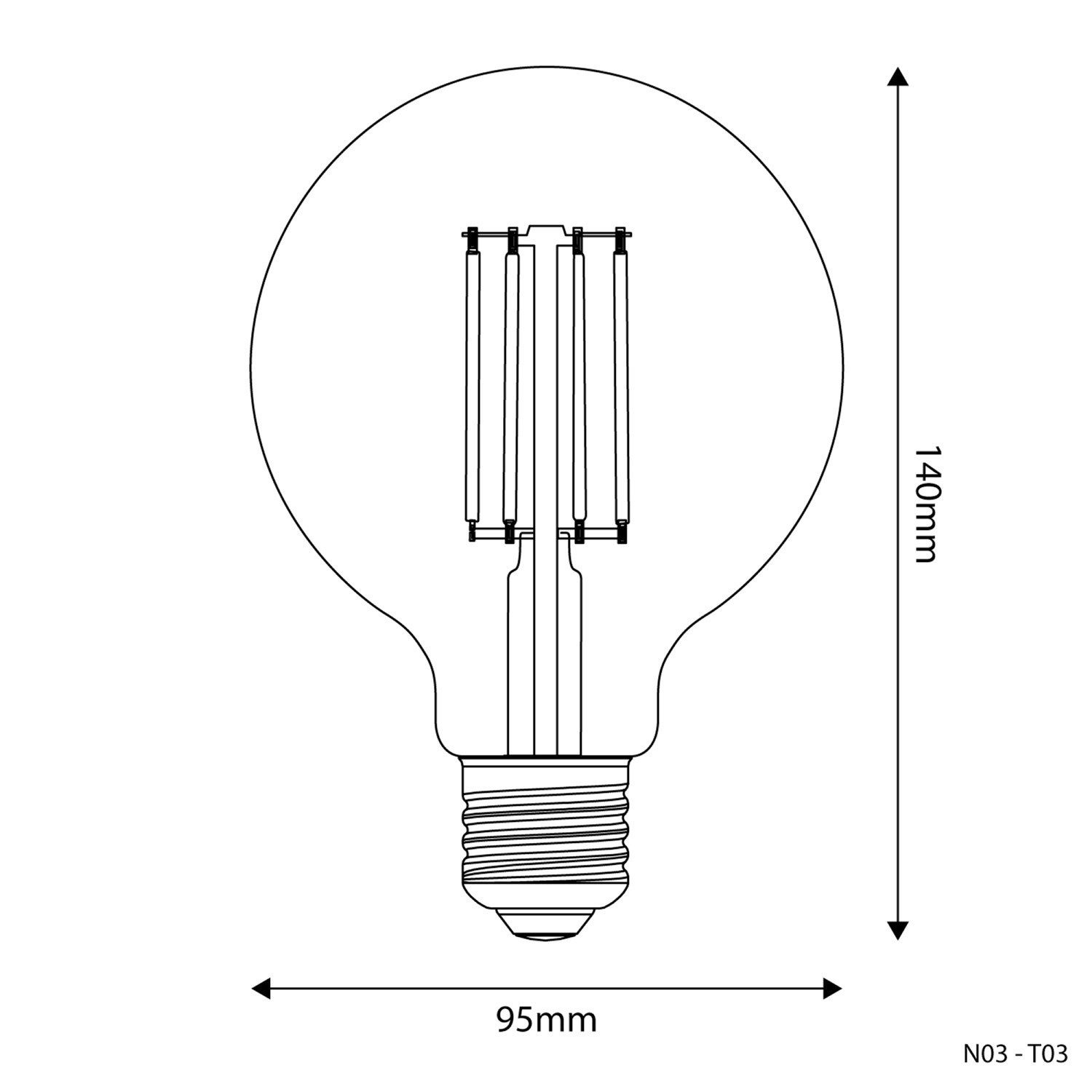 LED Glühbirne Globe G95, transparent 7W 806Lm E27 3500K dimmbar - N03