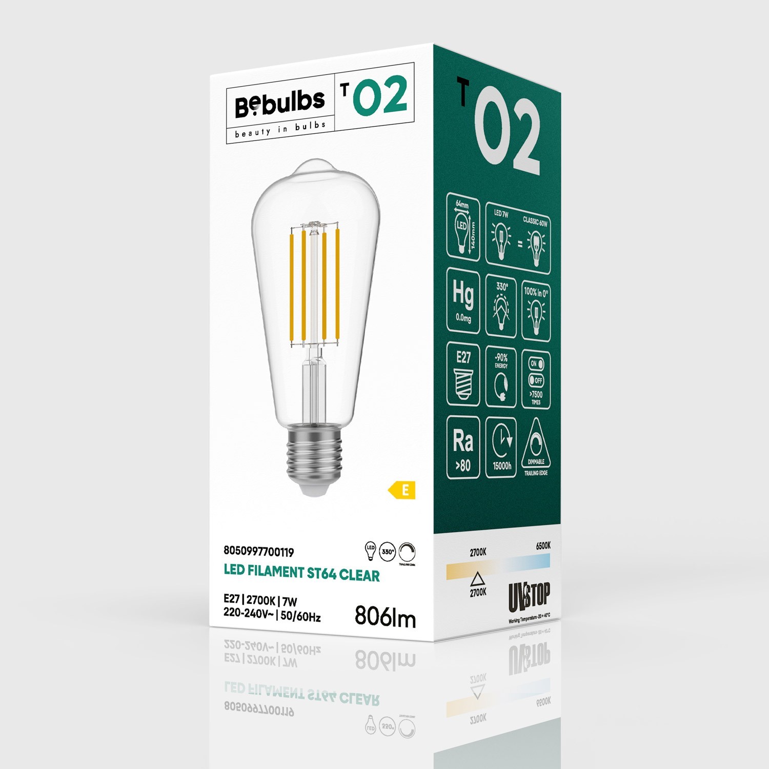 Lampadina LED Trasparente Edison ST64 7W 806Lm E27 2700K Dimmerabile - T02