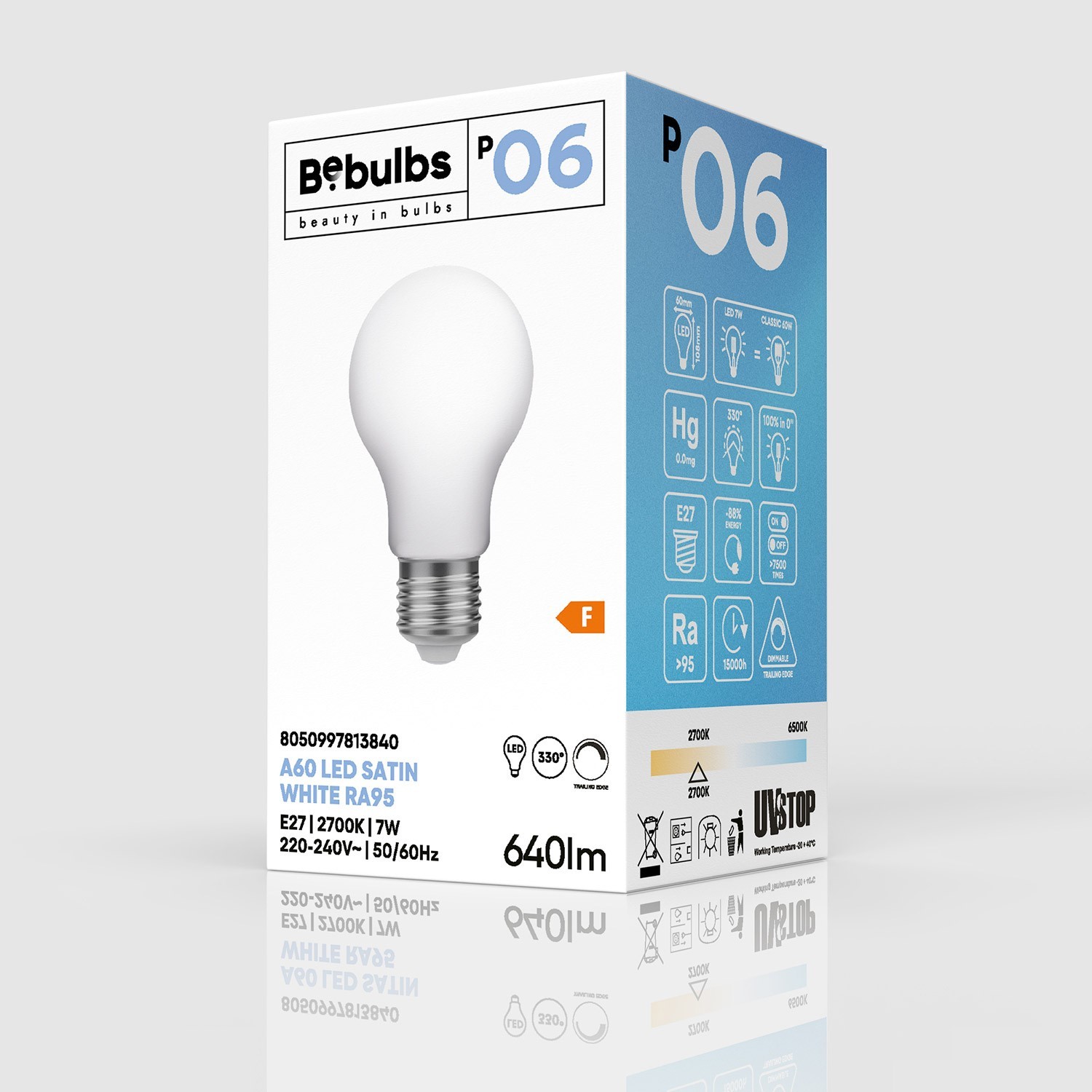 LED Glühbirne mit Porzellan-Effekt CRI 95 A60 7W 640Lm E27 2700K Dimmbar - P06