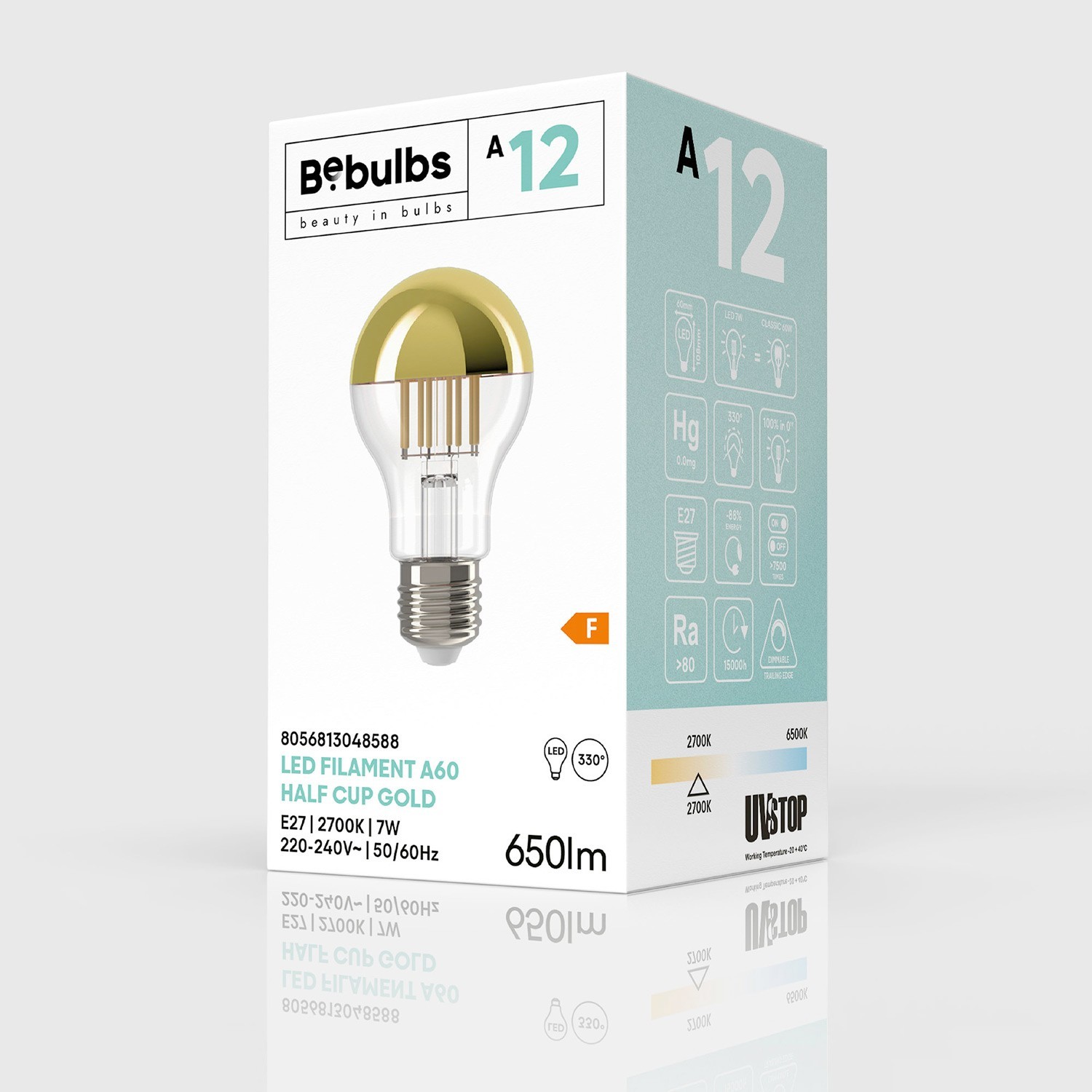 Ampoule LED Demi Sphère Or Goutte A60 7W 650Lm E27 2700K Dimmable - A12