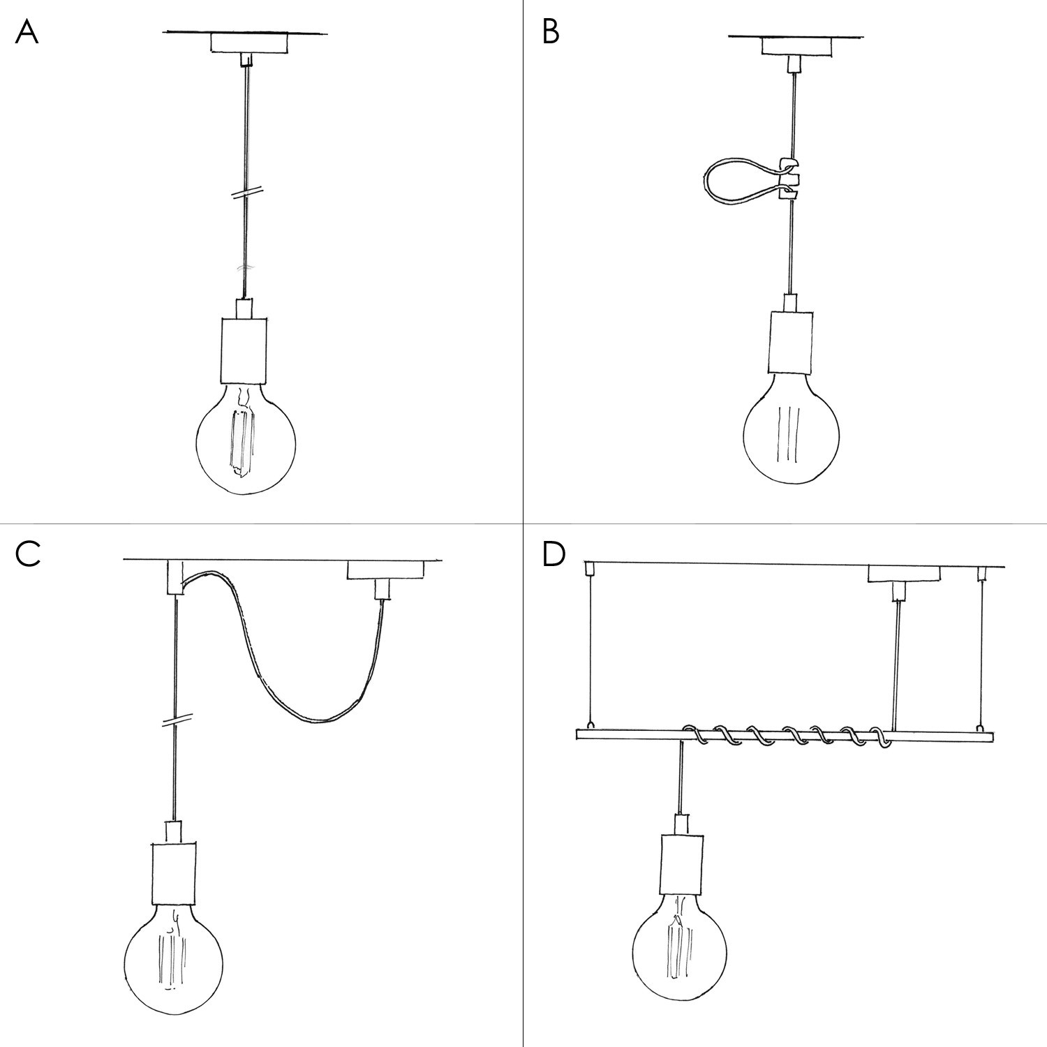 Lampada a sospensione Made in Italy completa di cavo tessile e finiture in metallo a contrasto