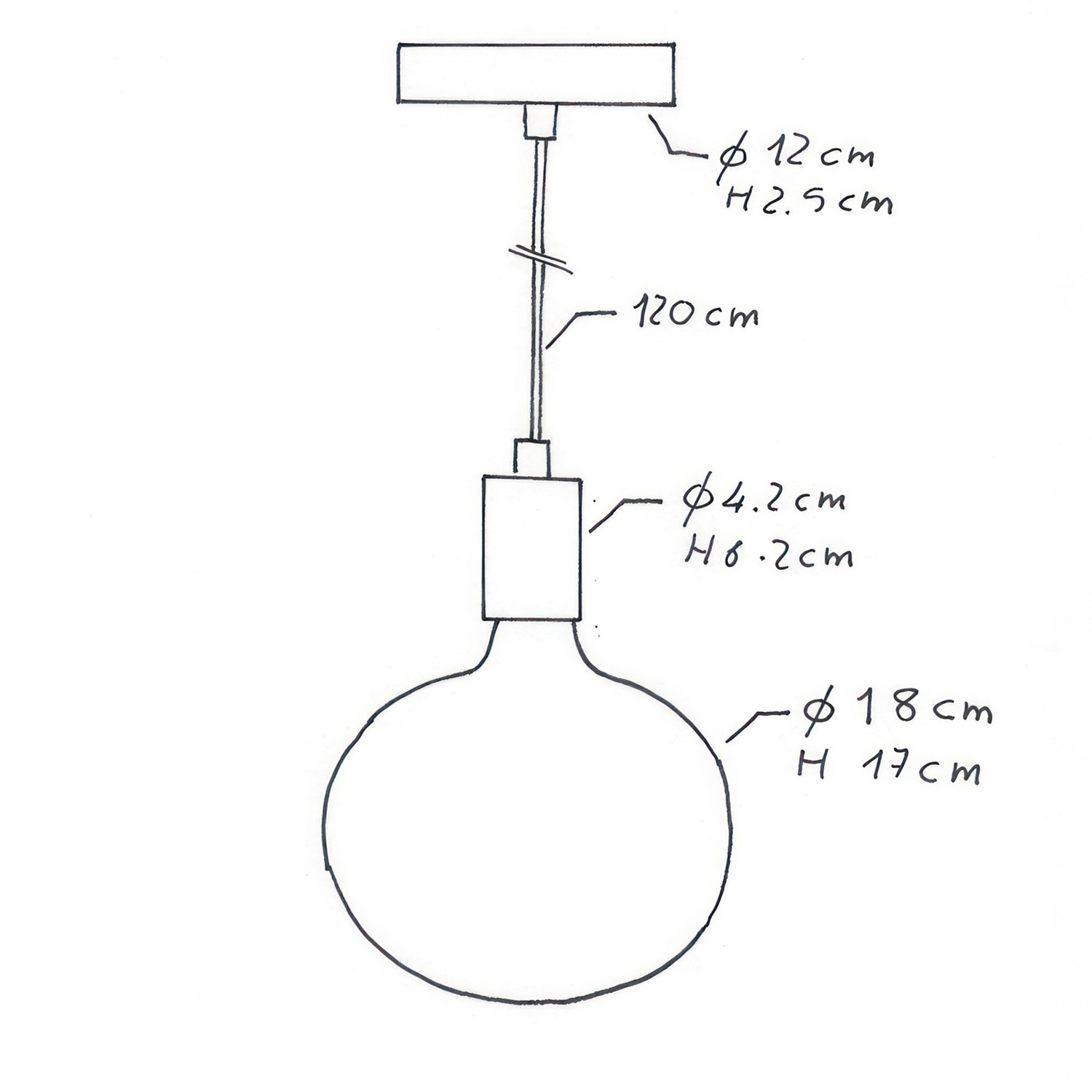 Lampada a sospensione Made in Italy completa di cavo tessile e finiture in metallo a contrasto