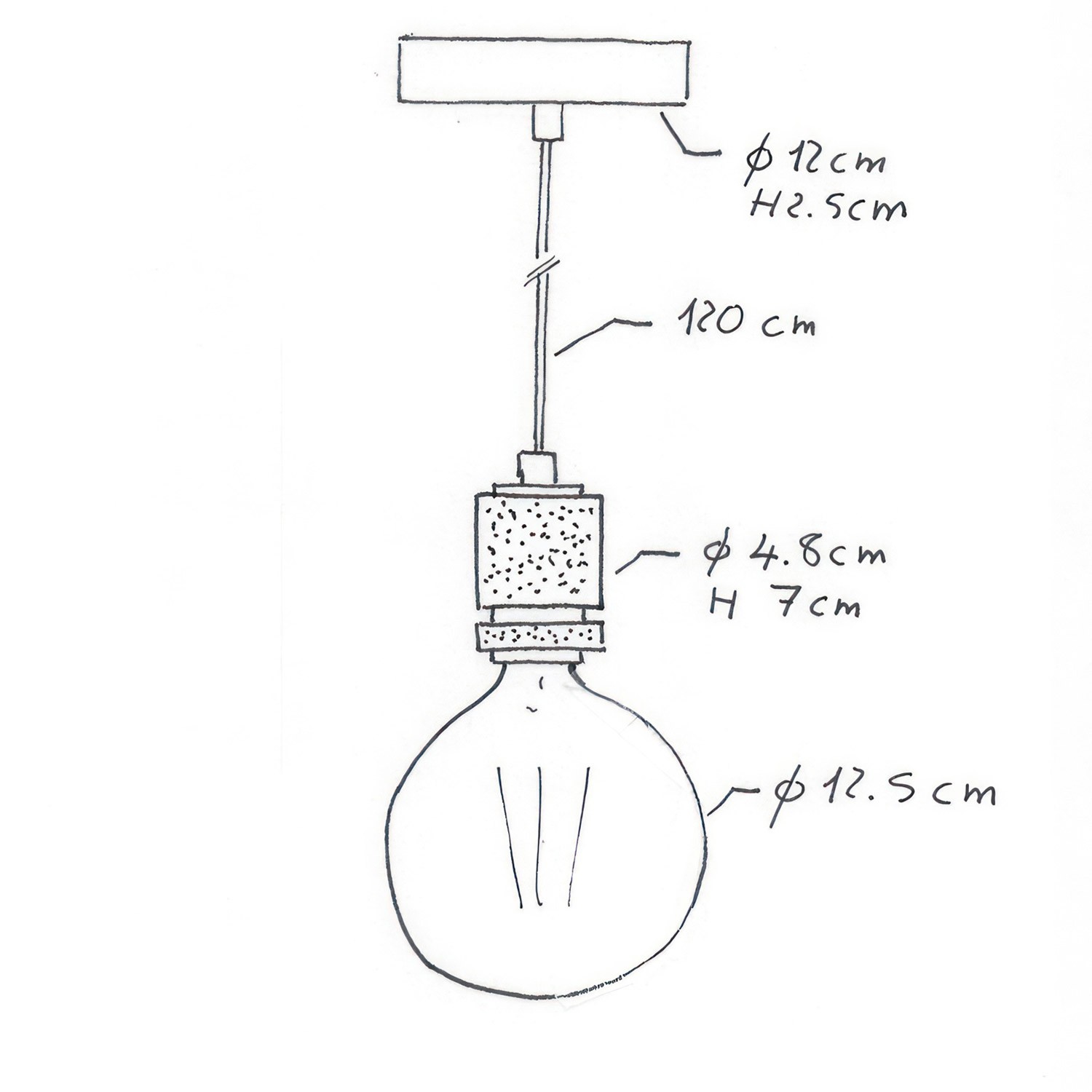 Suspension fabriquée en Italie avec câble textile et douille en aluminium moleté