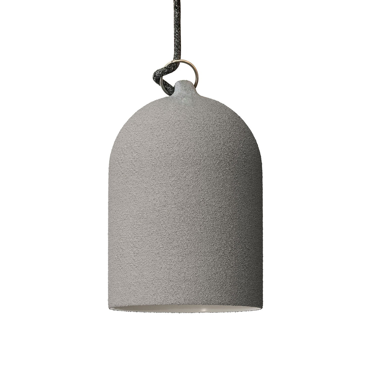 Suspension fabriquée en Italie avec câble textile, abat-jour Mini Cloche XS en céramique - complète avec ampoule