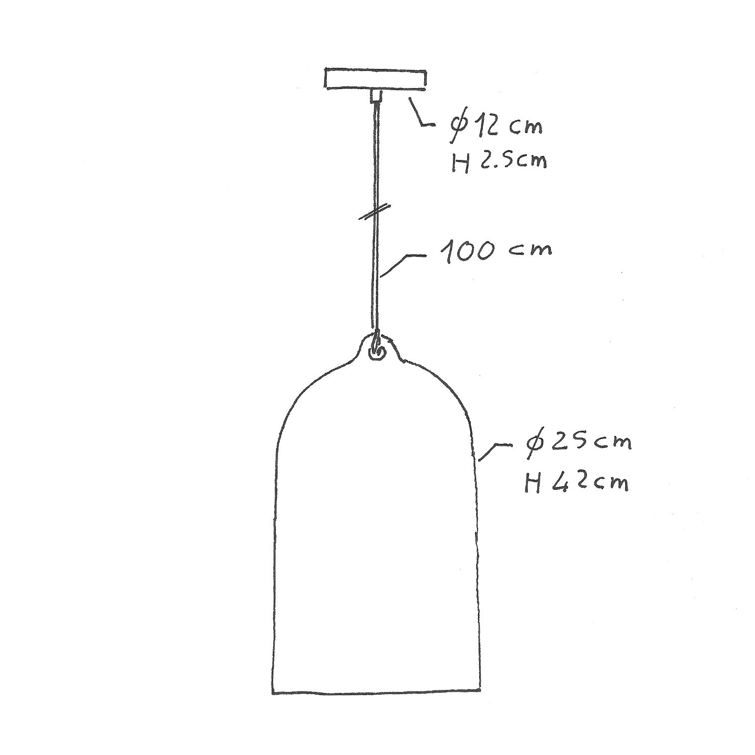 Pendelleuchte inklusive Glühbirne, Textilkabel, glockenförmiger Lampenschirm XL und Metall-Zubehör - Made in Italy