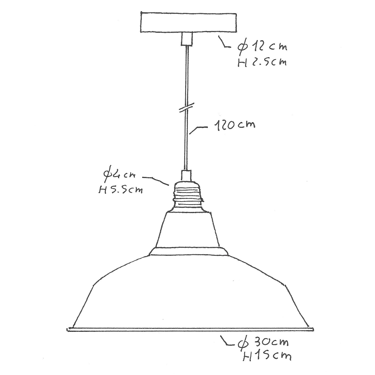 Suspension fabriquée en Italie avec câble textile, abat-jour Bistrot et finition en métal - complète avec ampoule