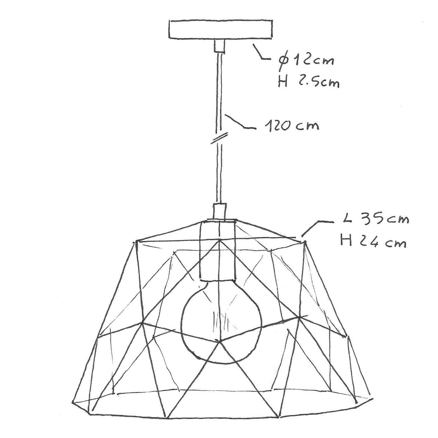 Suspension fabriquée en Italie avec câble textile, abat-jour Dome et finition en métal - complète avec ampoule