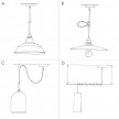 Suspension fabriquée en Italie avec câble textile, abat-jour en céramique Plat et finition en métal - complète avec ampoule