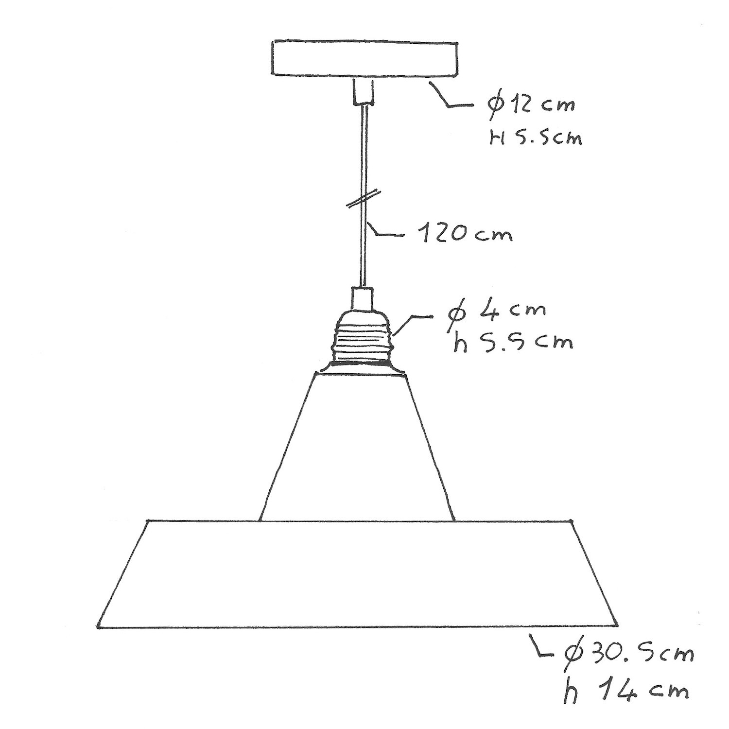 Pendelleuchte inklusive Glühbirne, Textilkabel, Industie-Lampenschirm aus Keramik und Metall-Zubehör - Made in Italy