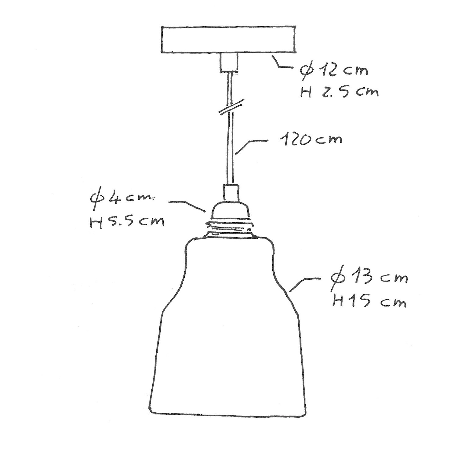 Lampada a sospensione Made in Italy completa di cavo tessile, paralume Vaso in ceramica e finiture in metallo