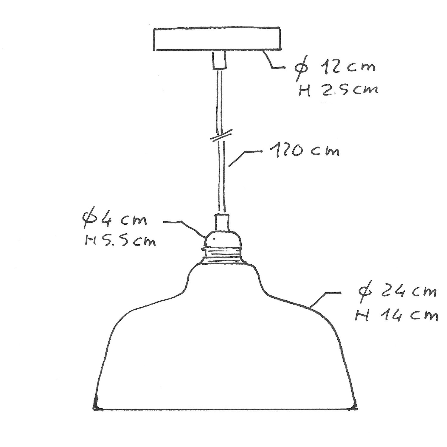 Lampada a sospensione Made in Italy completa di cavo tessile, paralume Coppa in ceramica e finiture in metallo