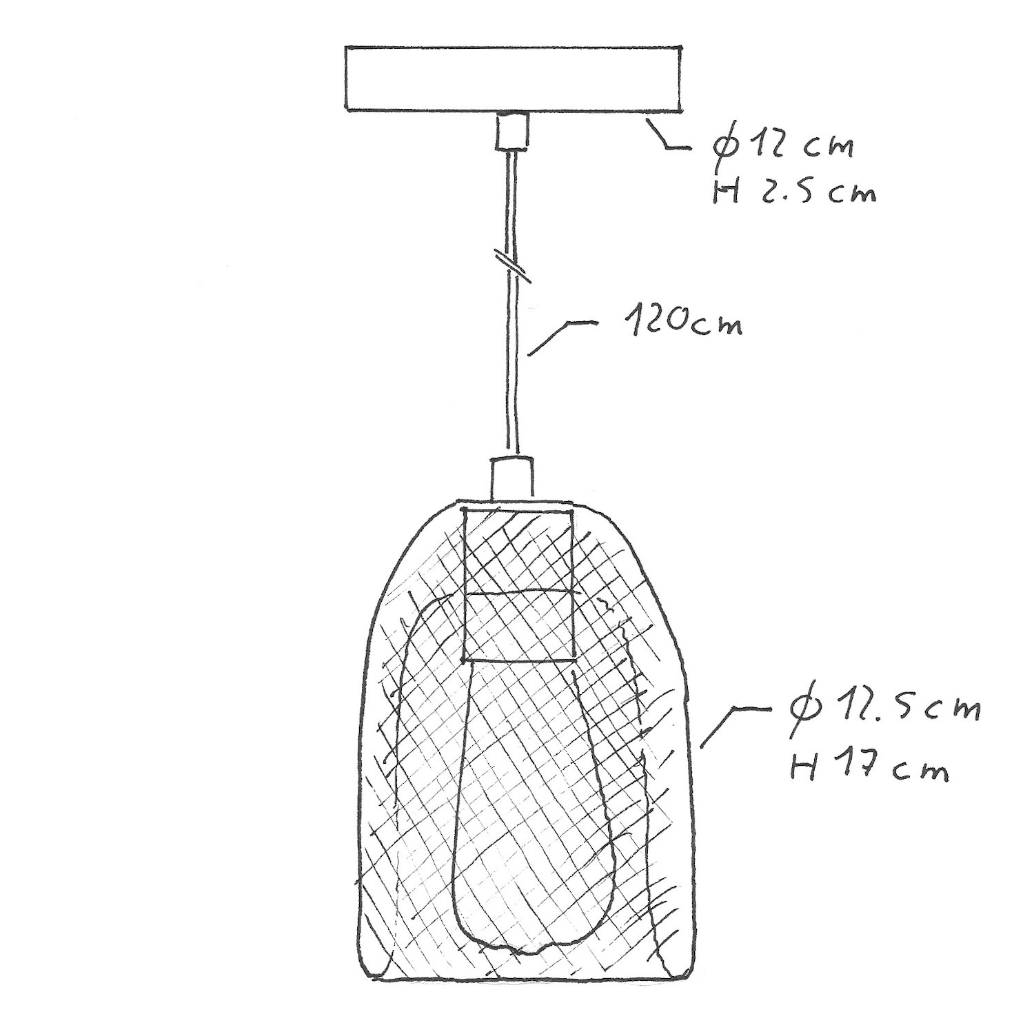 Pendelleuchte inklusive Glühbirne, Textilkabel, Ghostbell Lampenschirmkäfig und Metall-Zubehör - Made in Italy