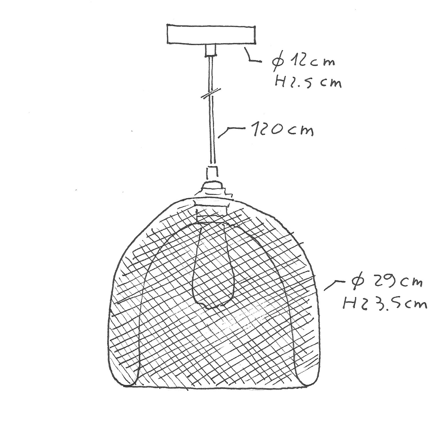 Pendelleuchte inklusive Glühbirne, Textilkabel, Ghostbell XL Lampenschirmkäfig und Metall-Zubehör - Made in Italy