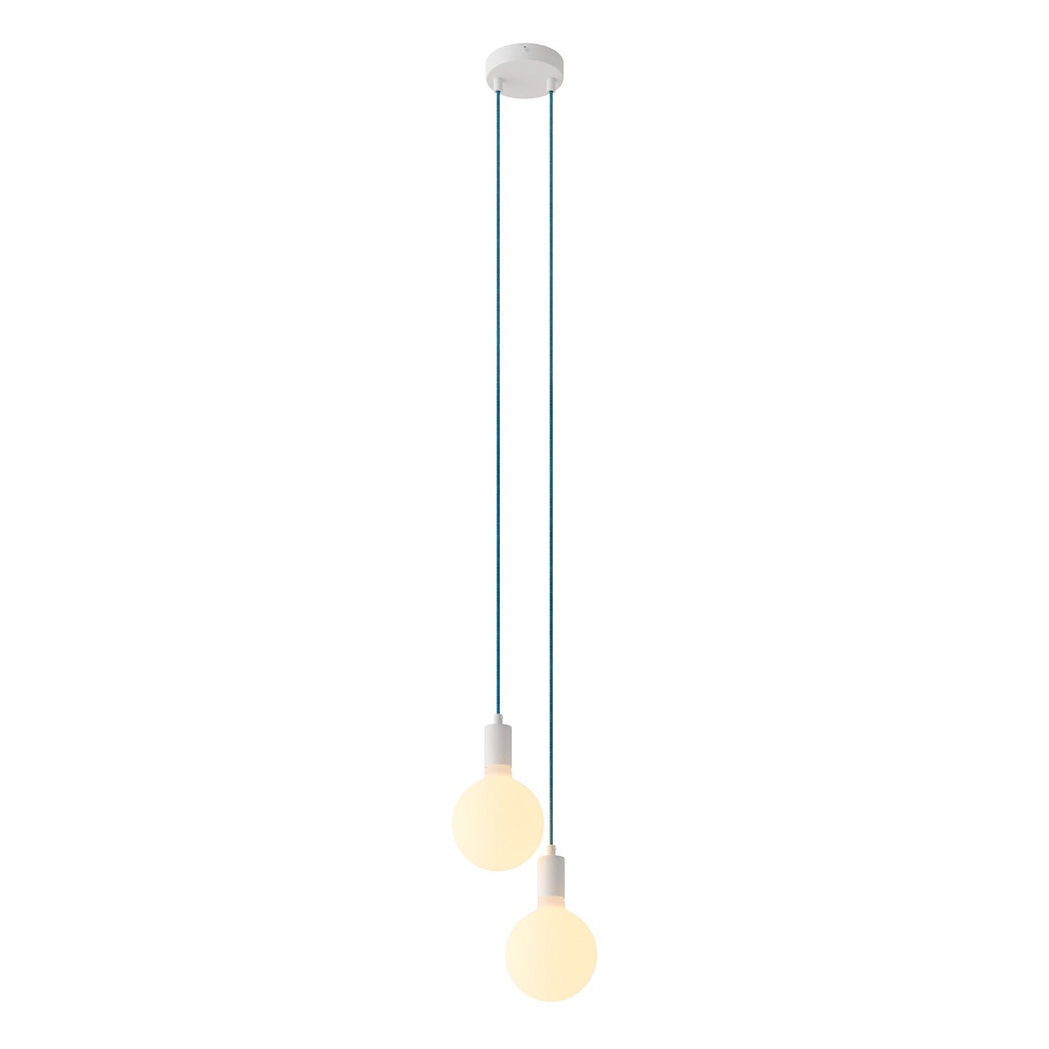 Lampe suspension multiple 2 bras avec câble textile et finitions en métal