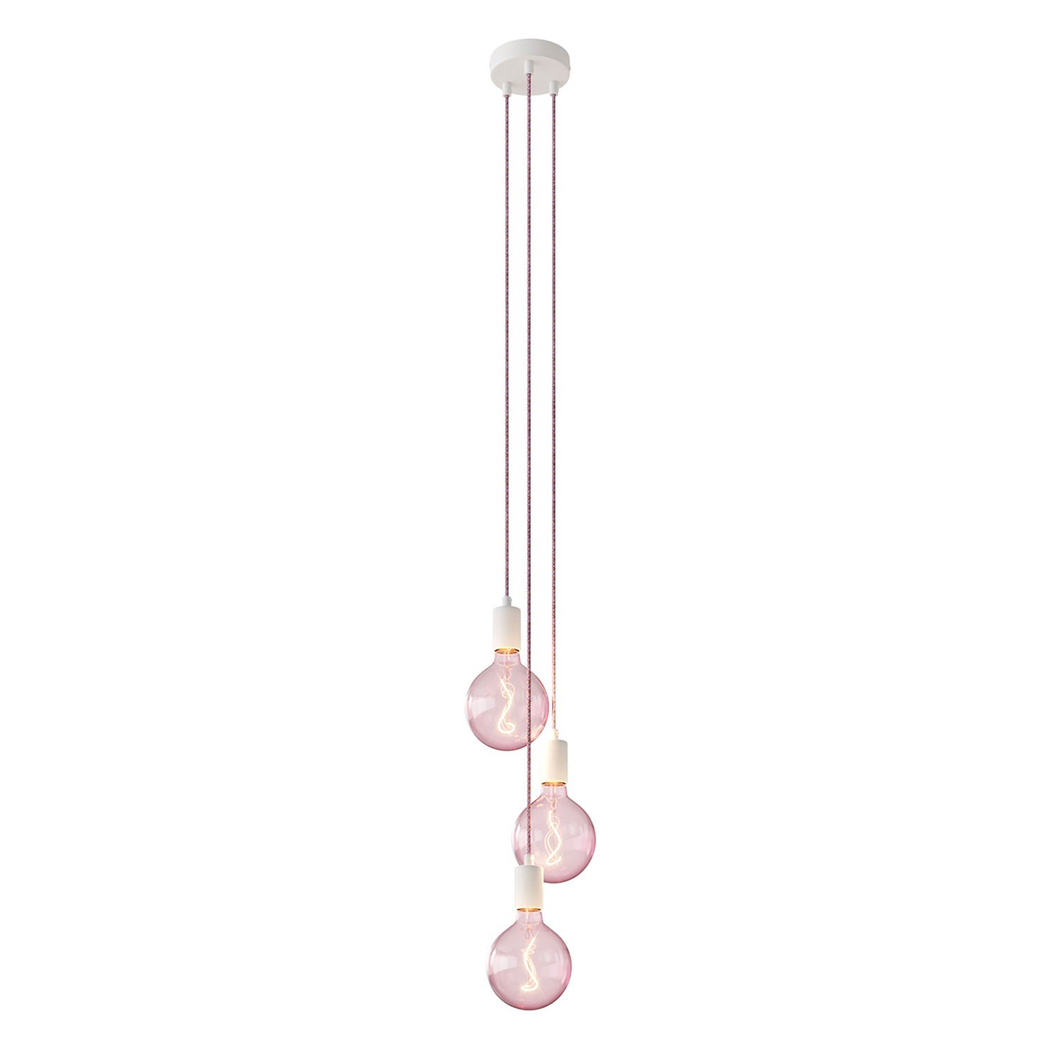 Lampe suspension multiple 3 bras avec câble textile et finitions en métal