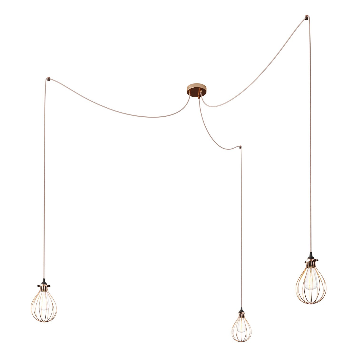 Spider - Lampe suspension multiple 3 bras Made in Italy avec câble textile et abat-jour Drop