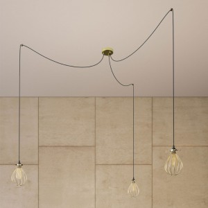 Spider - Lampe suspension multiple 3 bras Made in Italy avec câble textile et abat-jour Drop