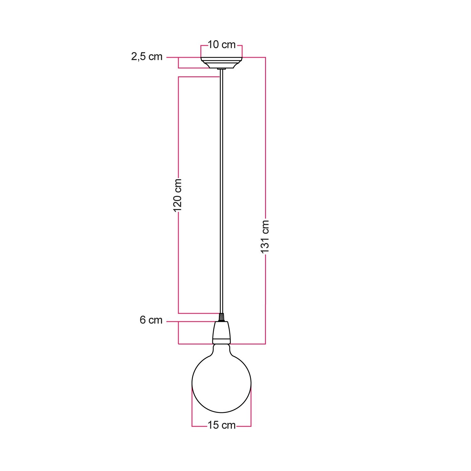 Suspension fabriquée en Italie avec câble textile et finition porcelaine colorée