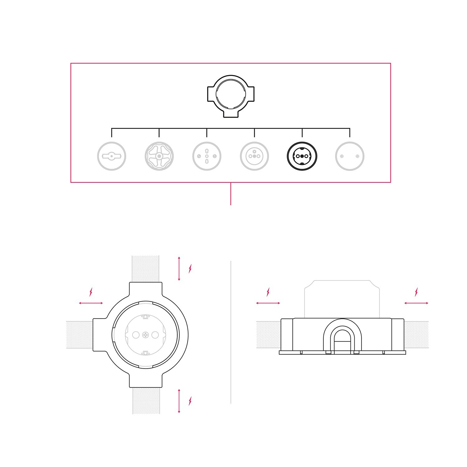 Kit presa Schuko da parete e base per Creative-Tubes in porcellana