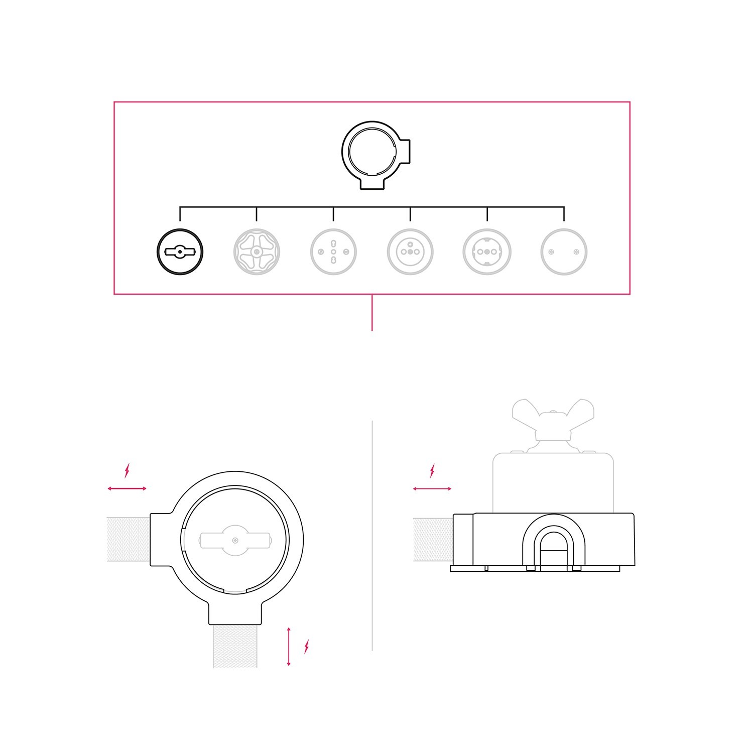 Kit interrupteur/déviateur avec écrou papillon et socle pour Creative-Tubes en porcelaine blanche