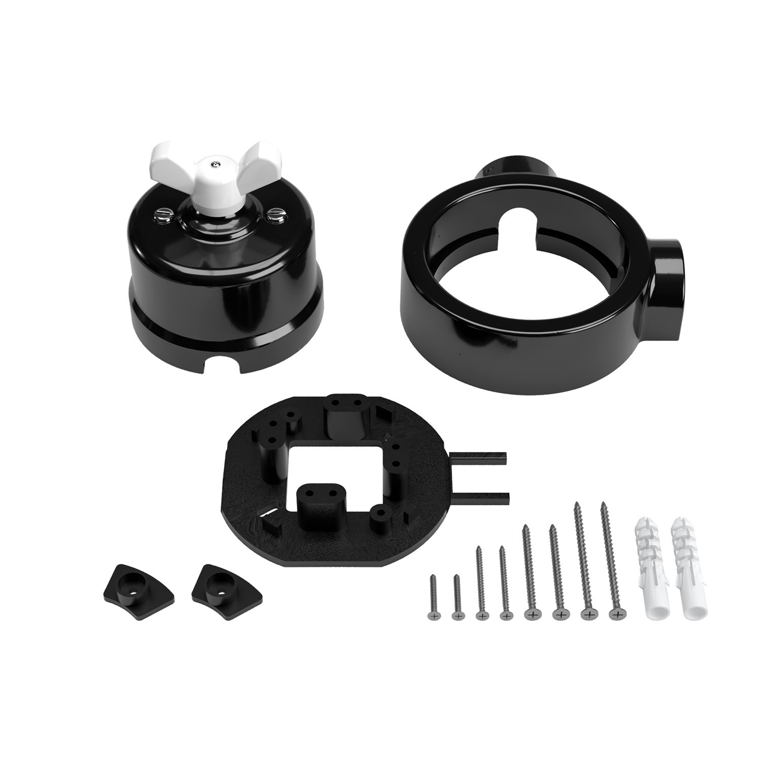 Kit interrupteur/déviateur avec écrou papillon et base pour Creative-Tubes en porcelaine noire