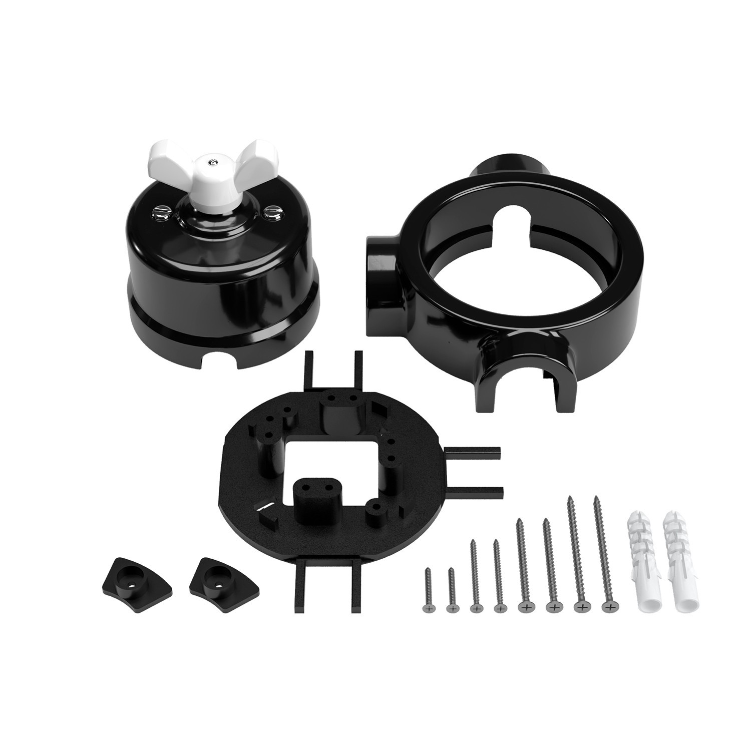 Kit interruttore/deviatore con dado a farfalla e base per Creative-Tubes in porcellana nera