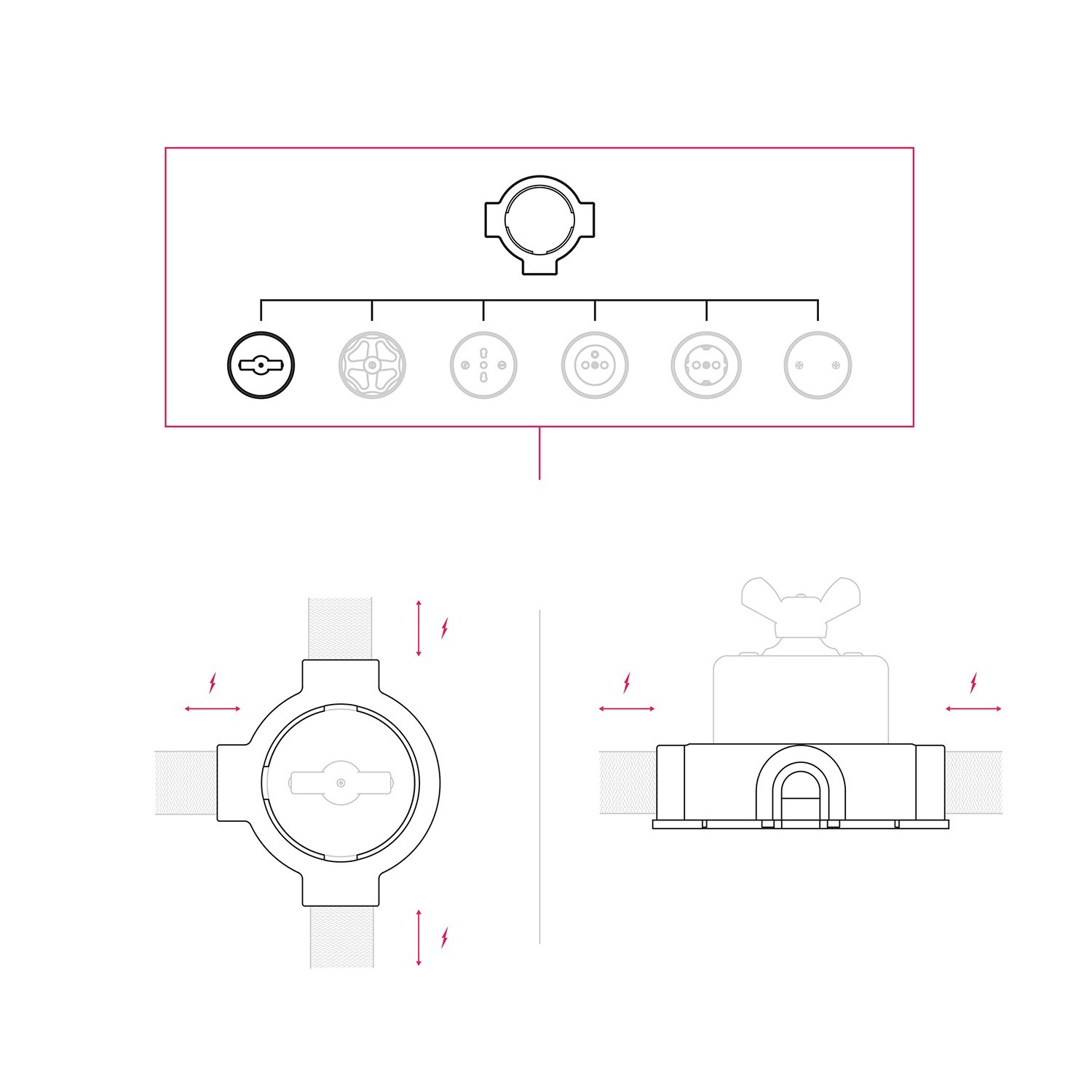 Kit interrupteur/déviateur avec écrou papillon et base pour Creative-Tubes en porcelaine noire