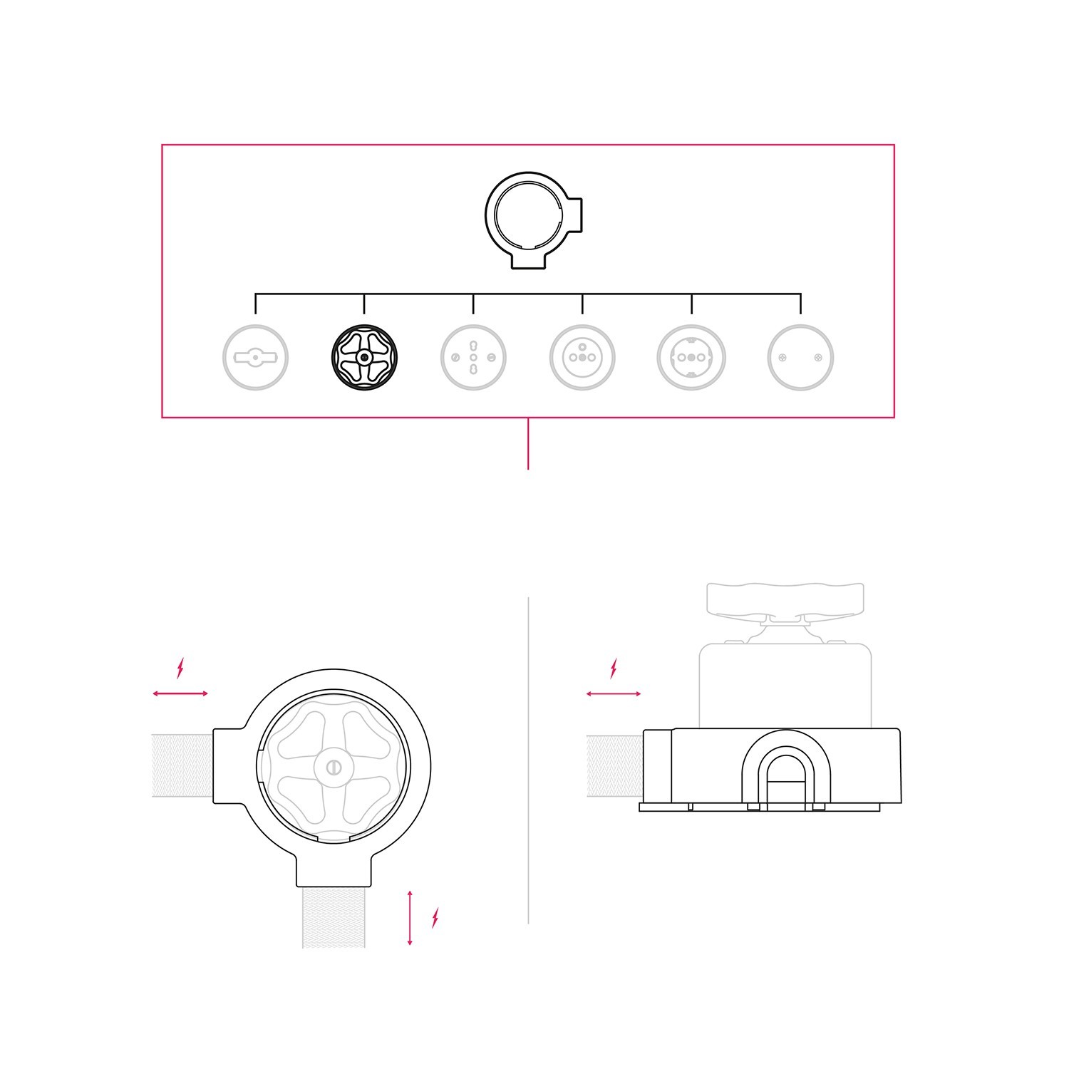 Schalter/Umschalter-Kit mit Griff und Fuß für Creative-Tubes aus schwarzem Porzellan