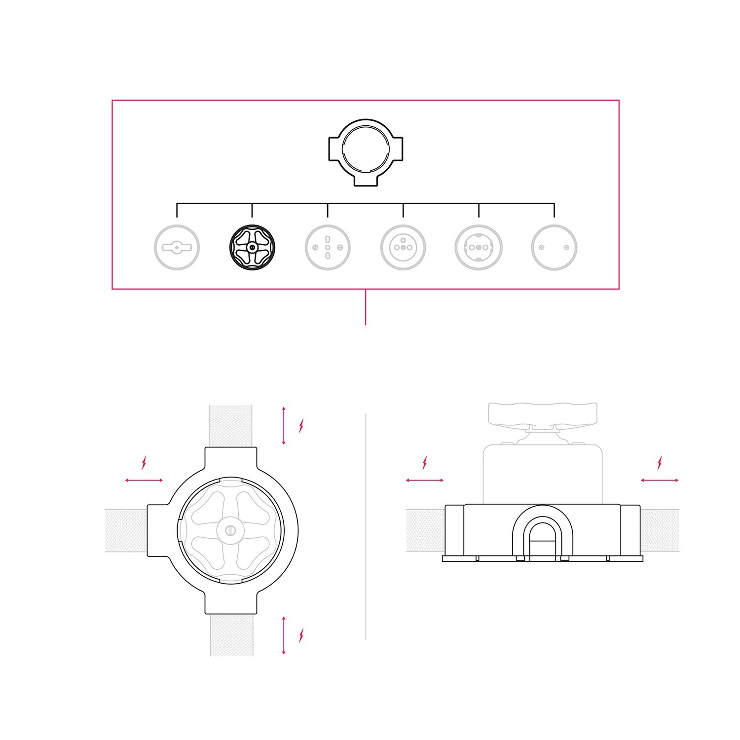 Kit interrupteur/déviateur avec bouton et base pour Creative-Tubes en porcelaine noire