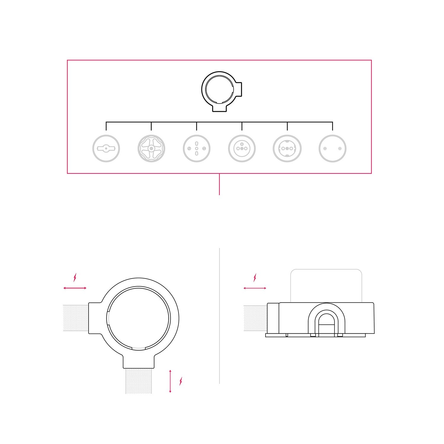 Base en porcelaine pour prise électrique et interrupteur/déviateur compatible avec Creative-Tubes - de 1 à 4 sorties