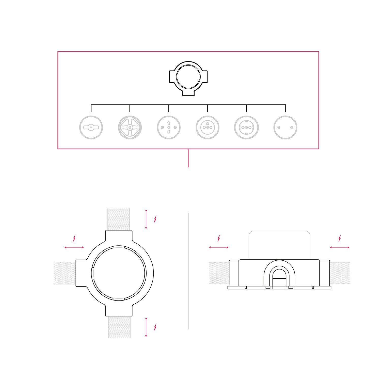 Base en porcelaine pour prise électrique et interrupteur/déviateur compatible avec Creative-Tubes - de 1 à 4 sorties