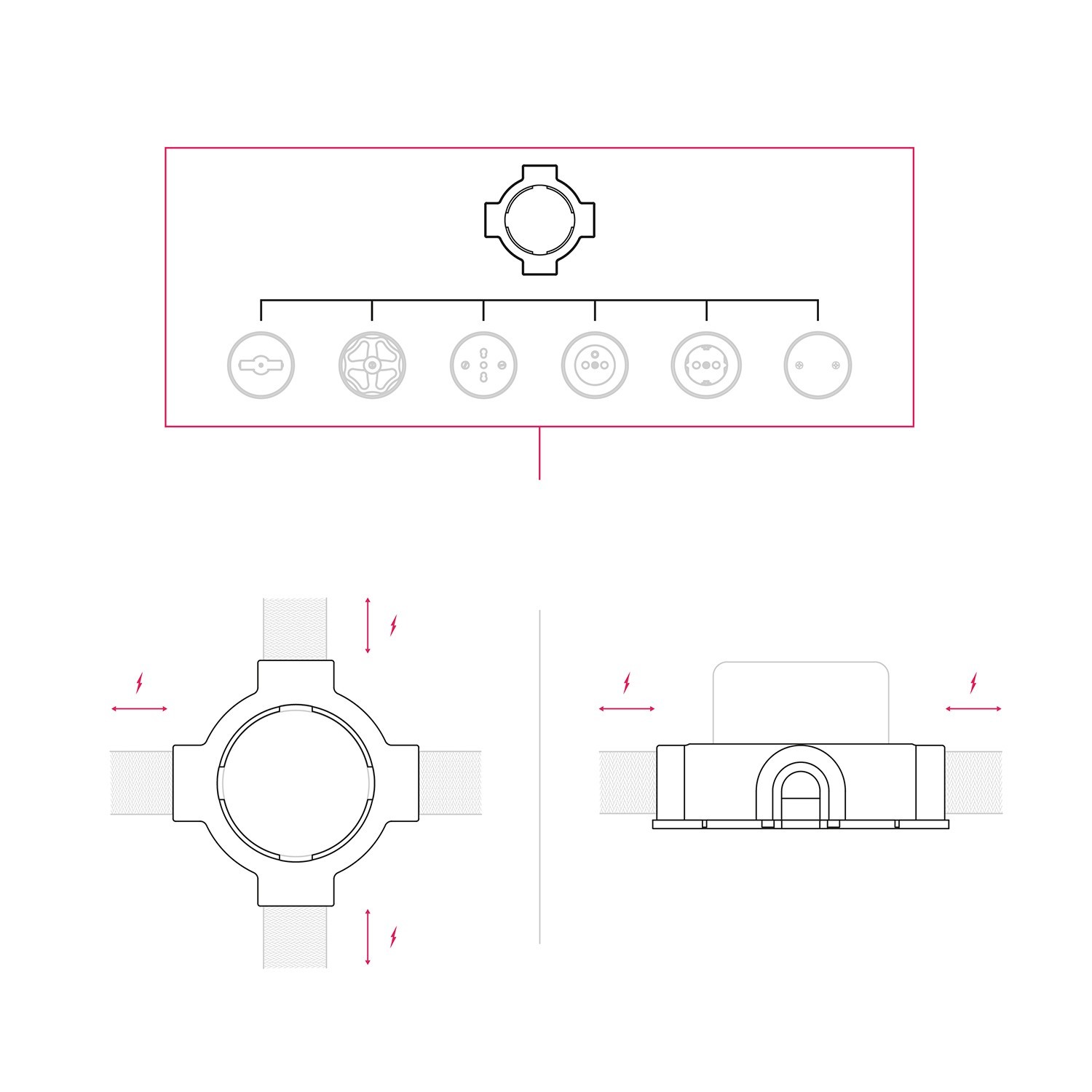 Base en porcelaine pour prise électrique et interrupteur/déviateur compatible avec Creative-Tubes - de 1 à 4 sorties