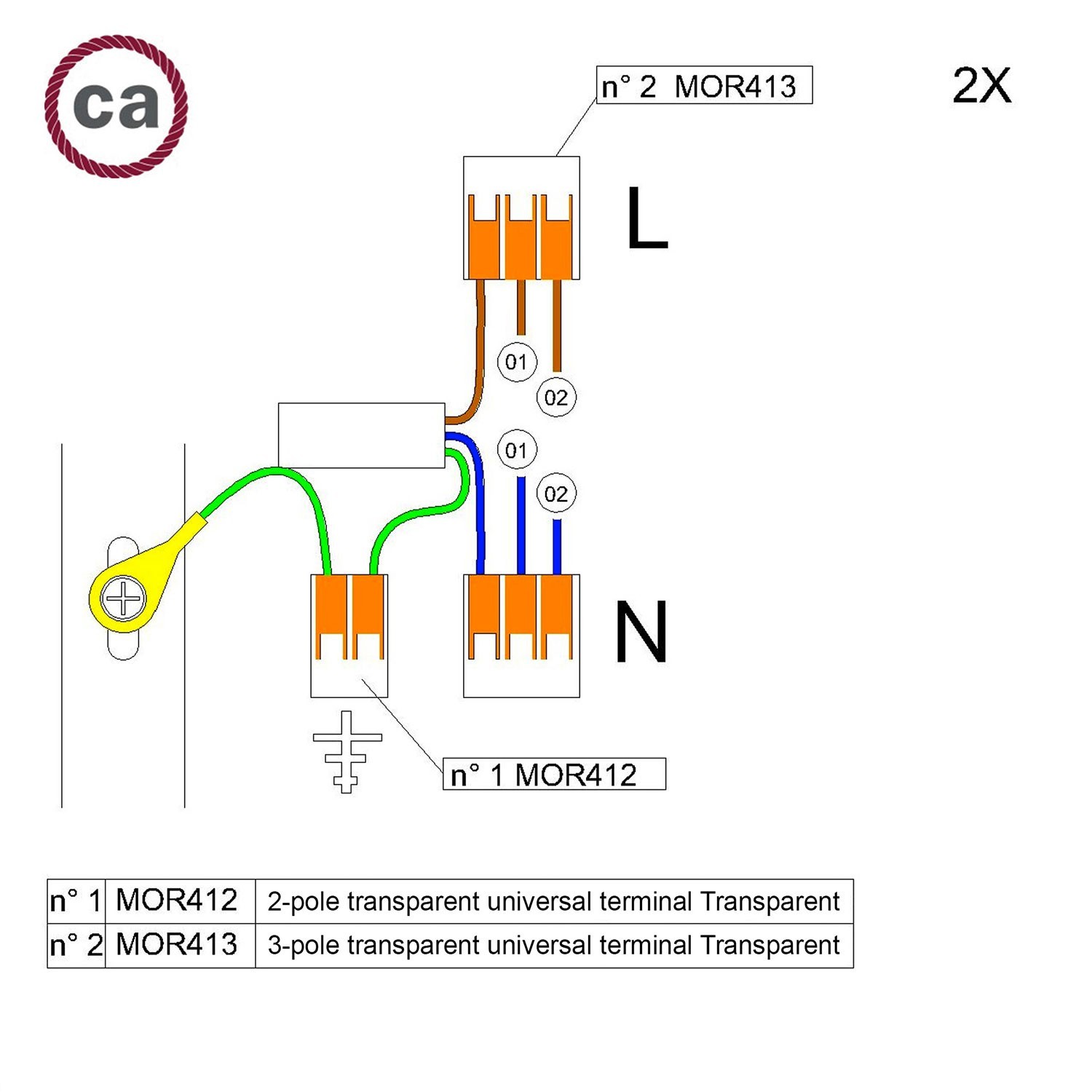 Kit de connexion WAGO compatible avec câble 2x pour Rosace à 2 trous