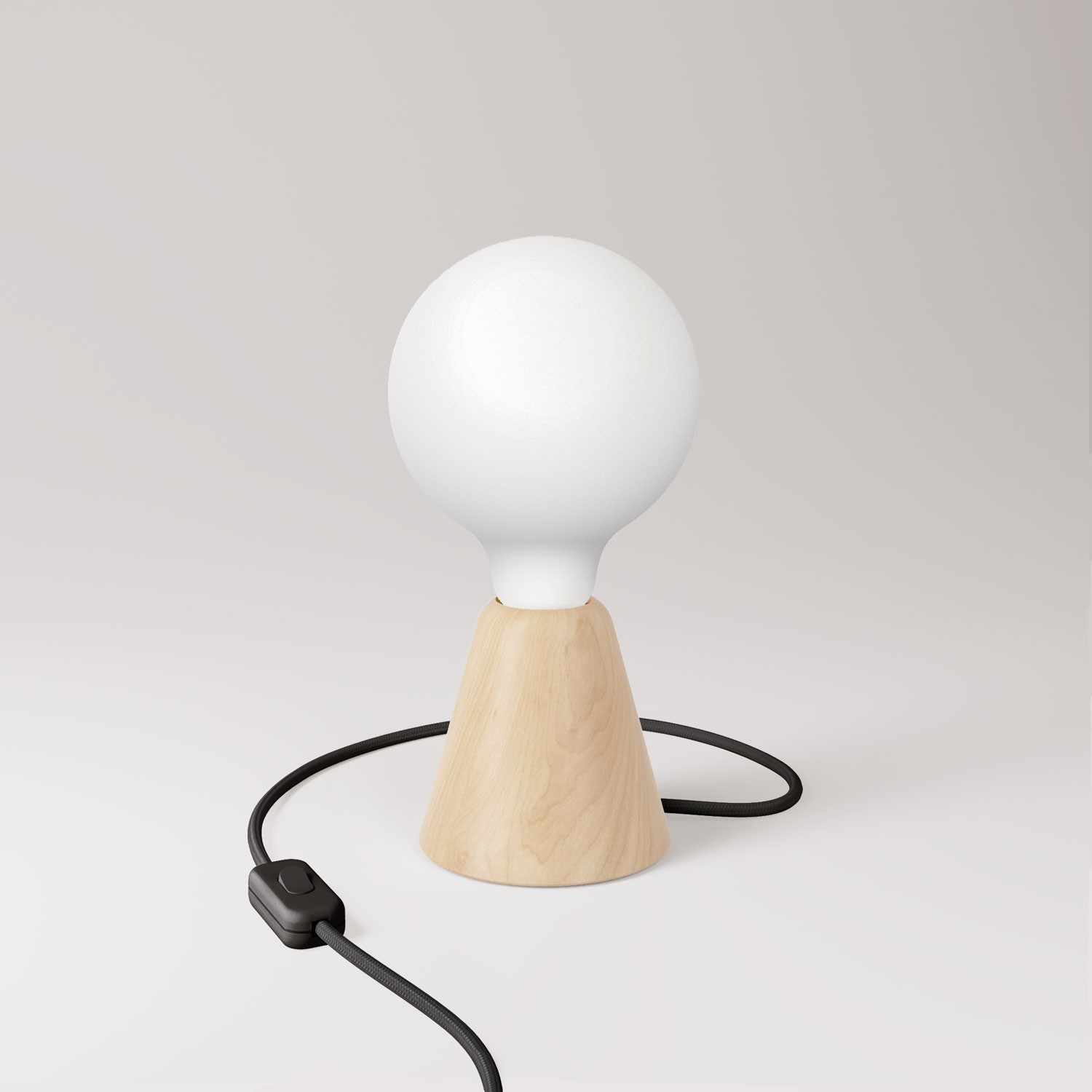 Lampe de table avec base en aulne et ampoule à effet porcelaine