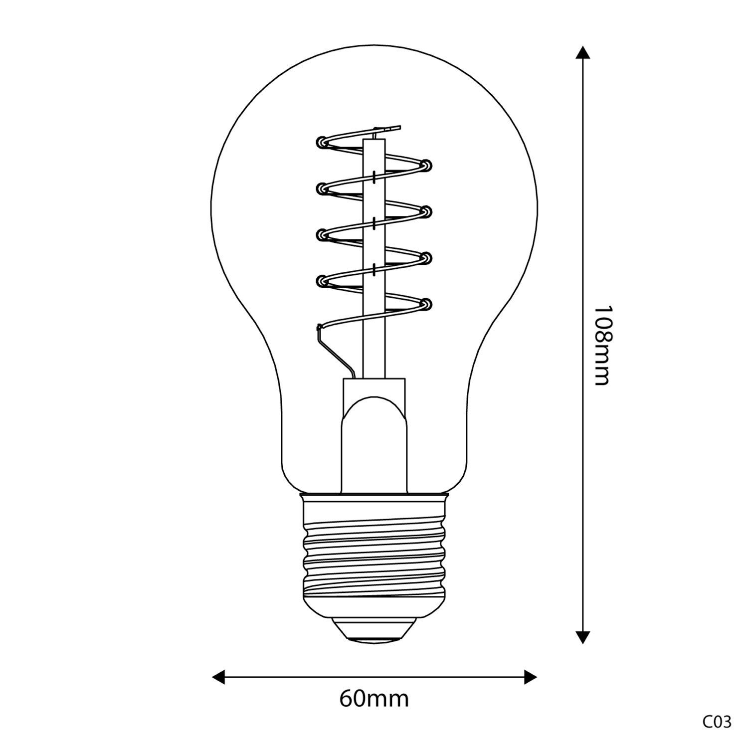 Ampoule Dorée LED Carbon Line avec filament en spirale Goutte A60 4W 250Lm E27 1800K Dimmable - C03