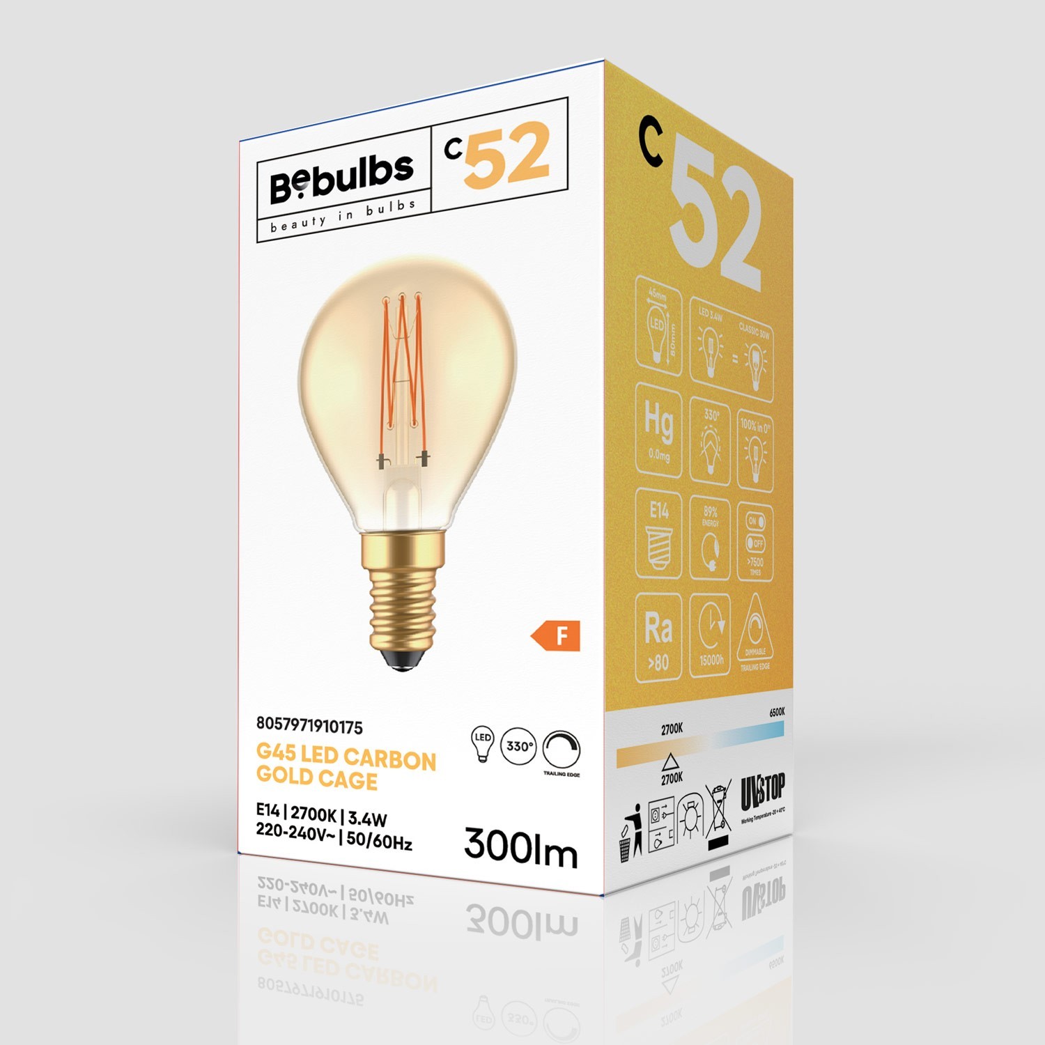 LED Glühbirne Golden Carbon Line Cage Filament Mini Globe G45 3,4W 300Lm E14 2700K Dimmbar - C52