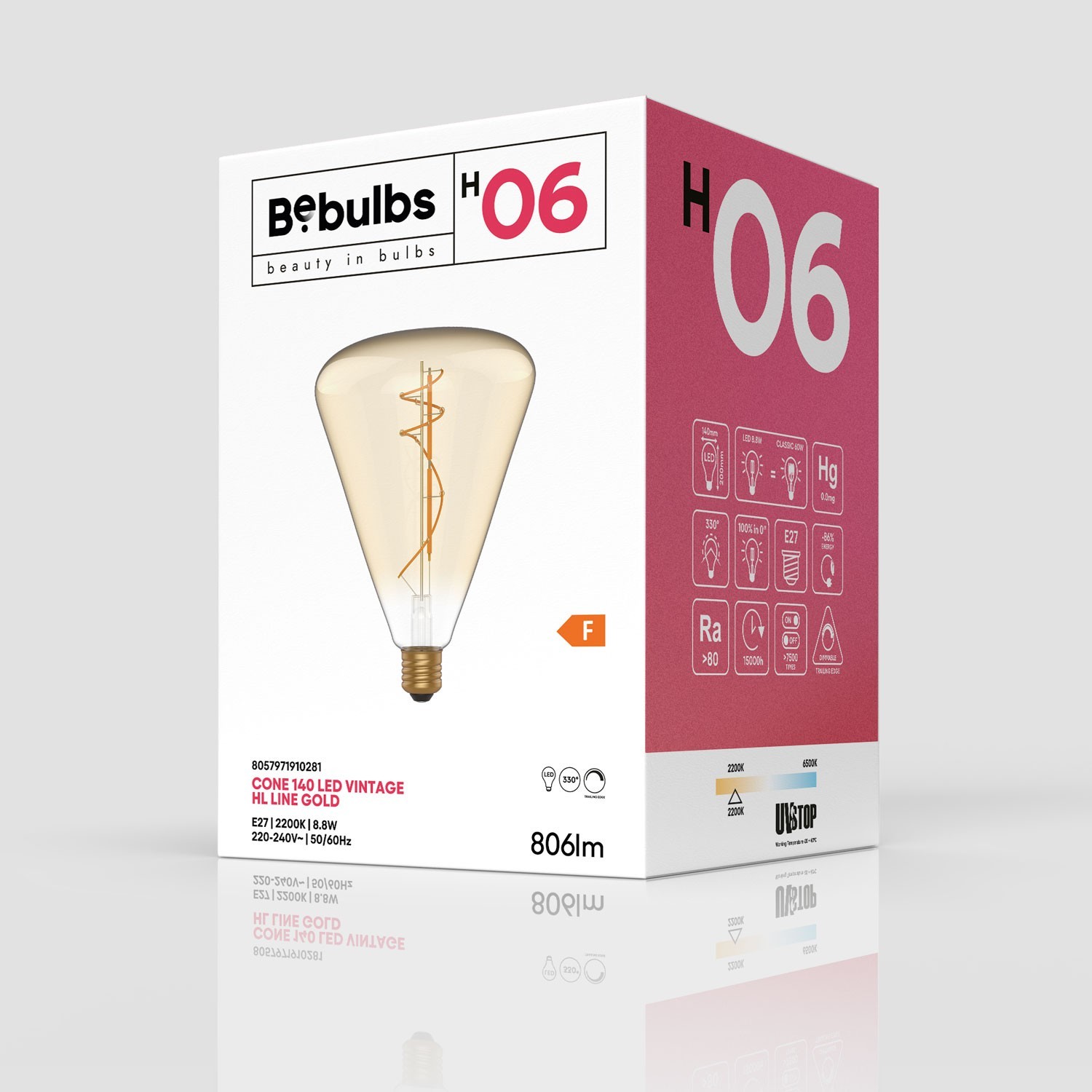 LED Glühbirne Gold Cone 140 8,8W 806Lm E27 2200K Dimmbar - H06