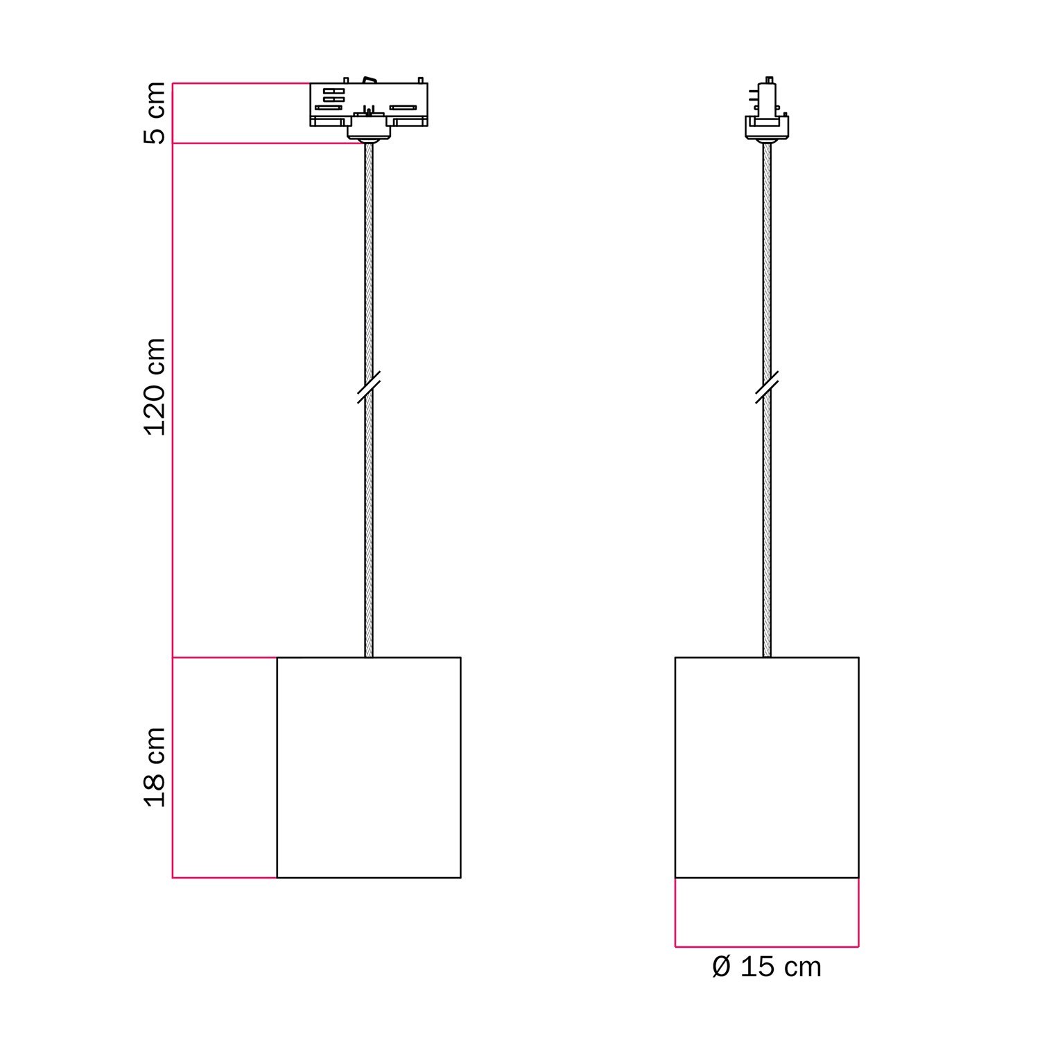 Suspension pour rail avec câble en textile et abat-jour Cilindro en raphia