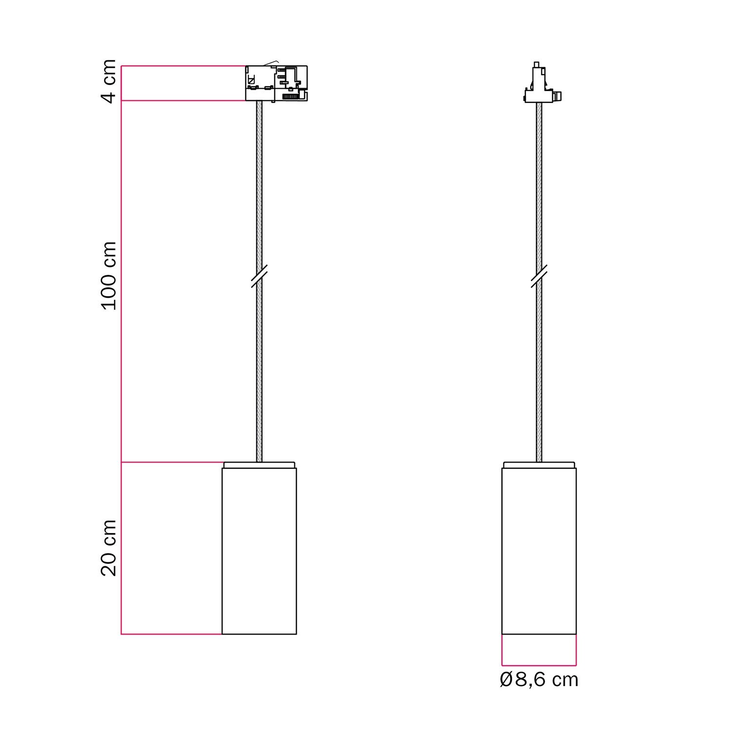 Suspension pour rail avec câble textile et Tub-E27