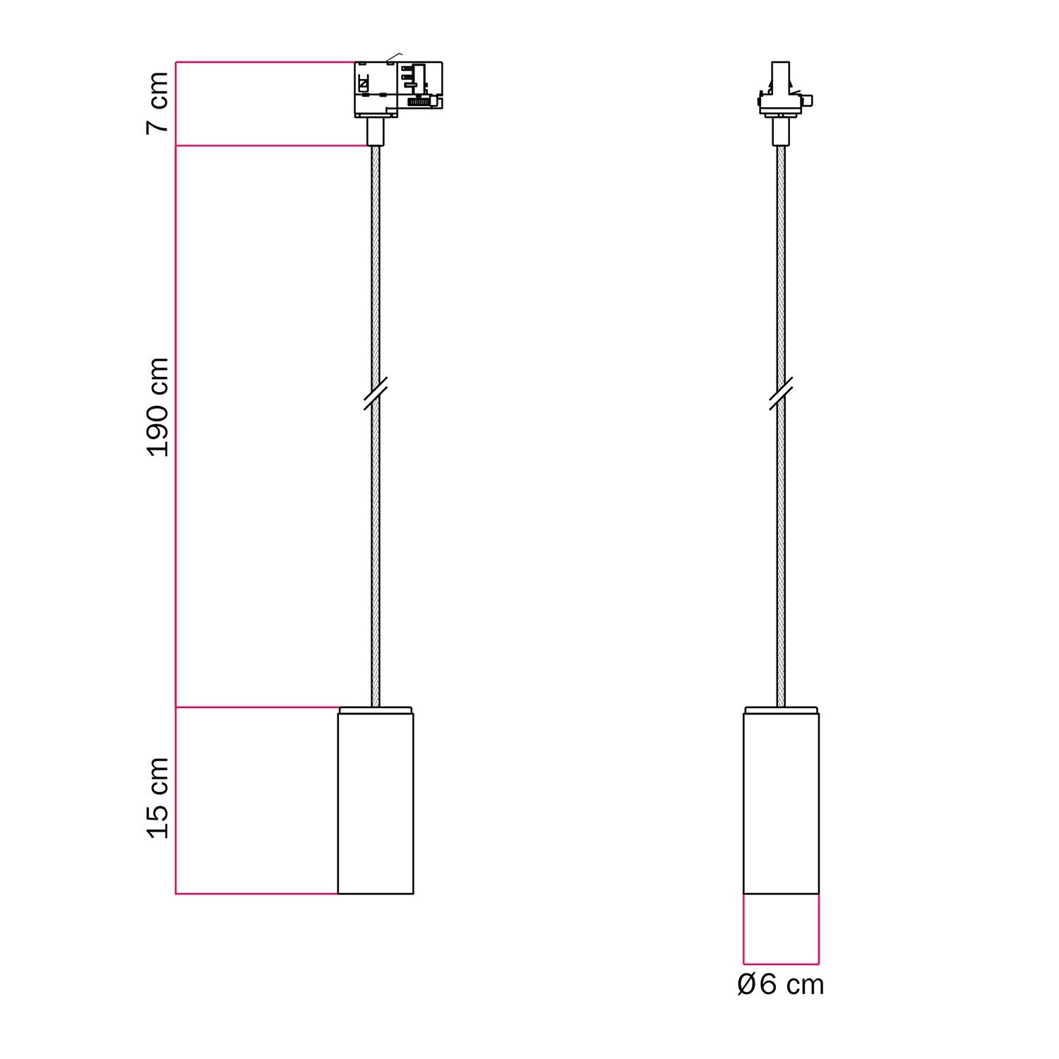 Lampada a sospensione per binari con cavo tessile e Tub-E14